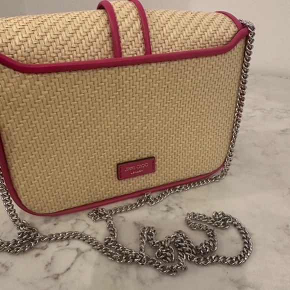 Jimmy Choo Raffia with Pink Edge Crossbody Bag - Picture 5 of 9
